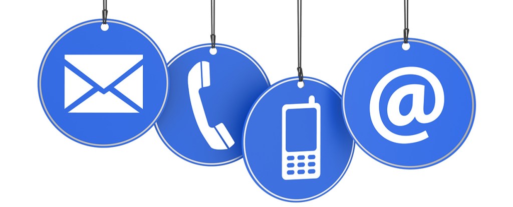 Email, landline, cell phone, and email icons